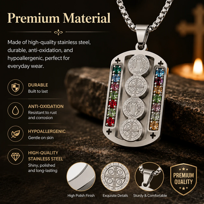 Saint Benedict Pendant Necklace, Mix Color Stainless Steel Christian Medallion
