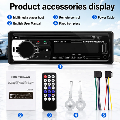Car Radio Audio USB/SD/MP3 Player Receiver Bluetooth Hands-Free with Remote Control