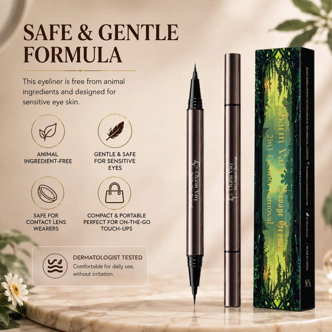 2-in-1 Waterproof Liquid Eyeliner Pencil with Correction Pen