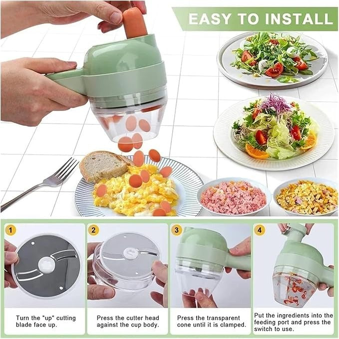 4 in 1 Electric Vegetable Cutter Set, Multifunctional Mini Electric Grinder