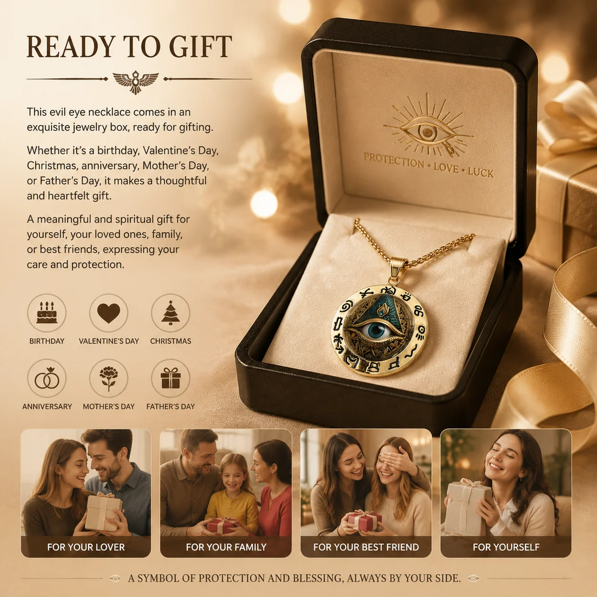 Egyptian Eye Round Glass Pendant Necklace