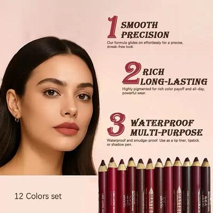 12-Piece Matte Lip Liner Set with Sharpener