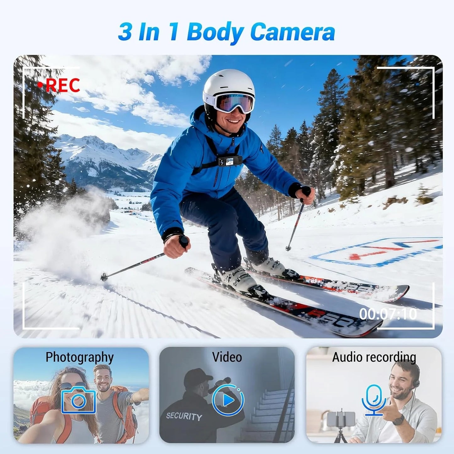 4K Body Camera with Audio and Video Recording with 180 Rotating Lens