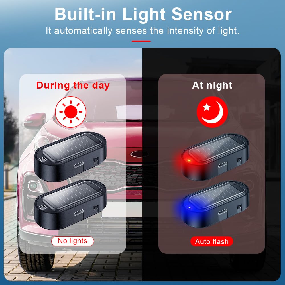 4PCS/SET Solar Power Dummy Car Alarm Light, Anti-Theft Flashing LED Automotive Security Warning Light