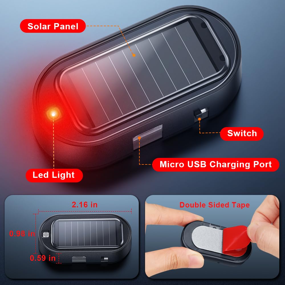 4PCS/SET Solar Power Dummy Car Alarm Light, Anti-Theft Flashing LED Automotive Security Warning Light