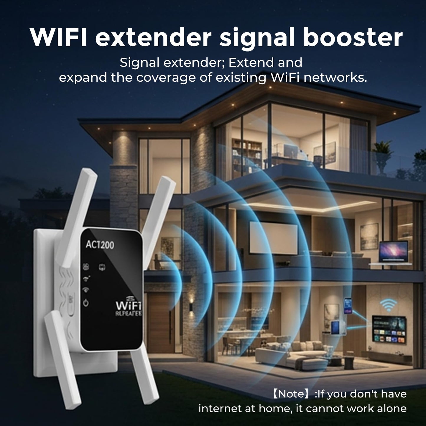 AC1200 WiFi Extender Signal Booster for Home, Dual Band Range Repeater