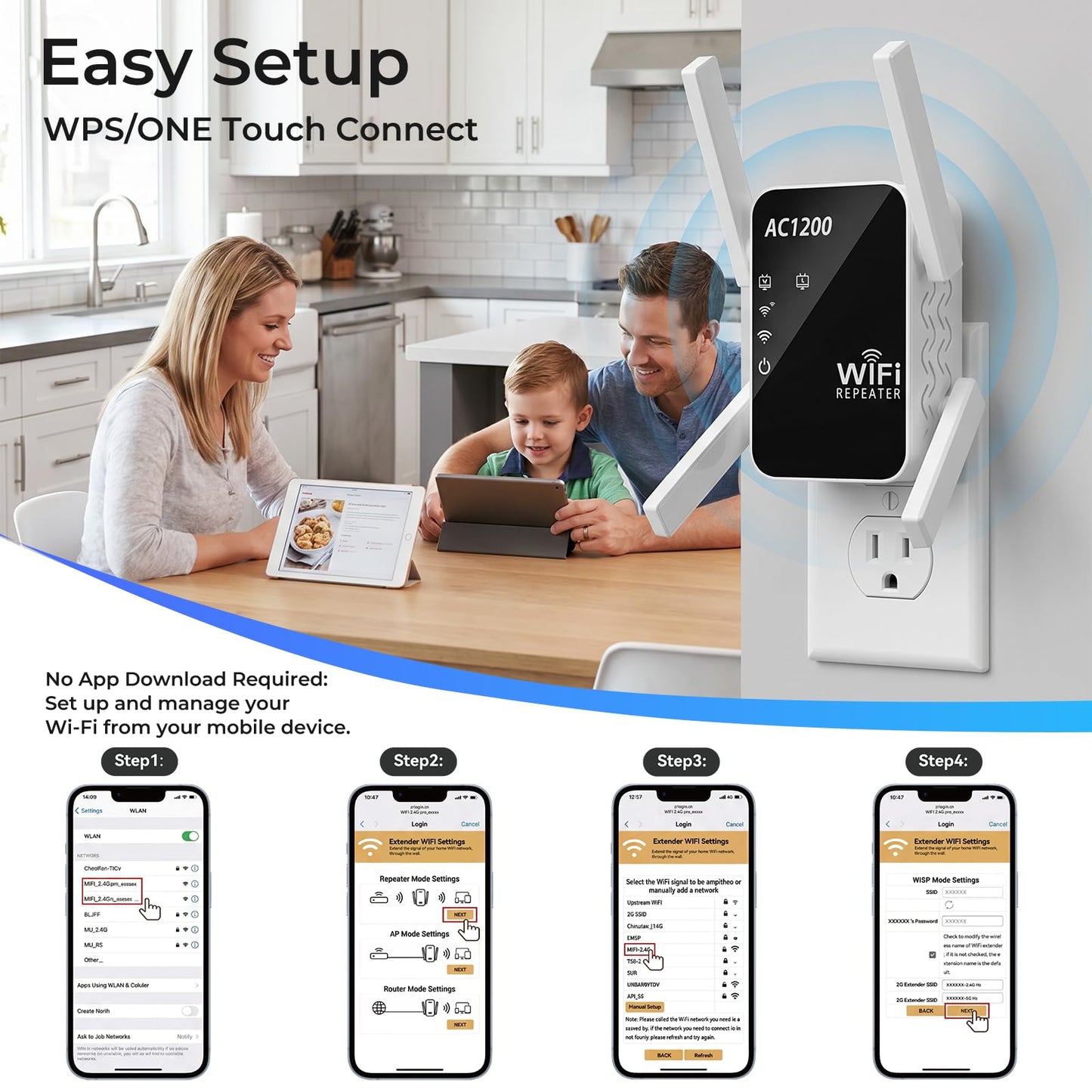 AC1200 WiFi Extender Signal Booster for Home, Dual Band Range Repeater